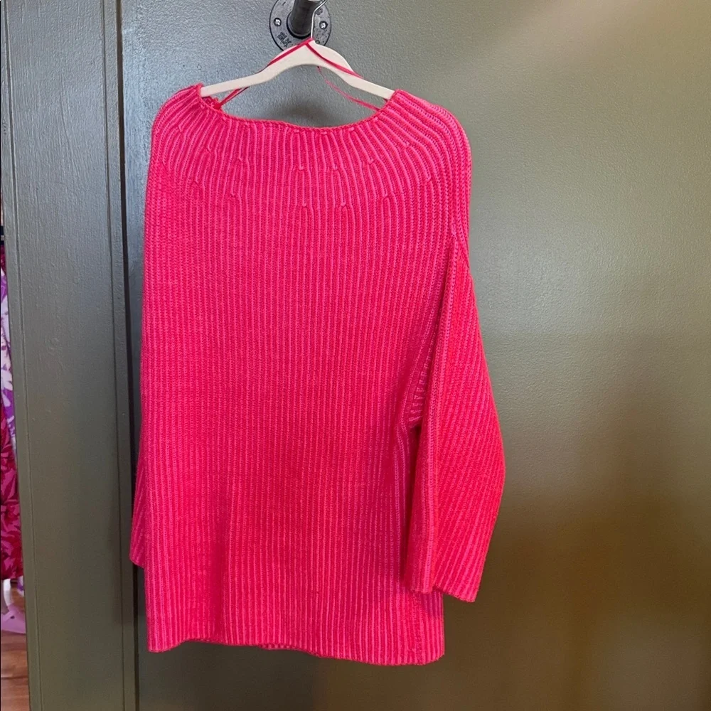 Free People Hot Pink Ribbed Off-Shoulder Sweater